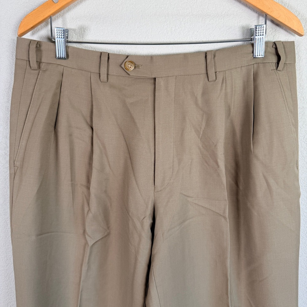 Vintage Ralph Lauren Double Pleated Dress Pants Mens 36x30 Tan Wool Cuffed